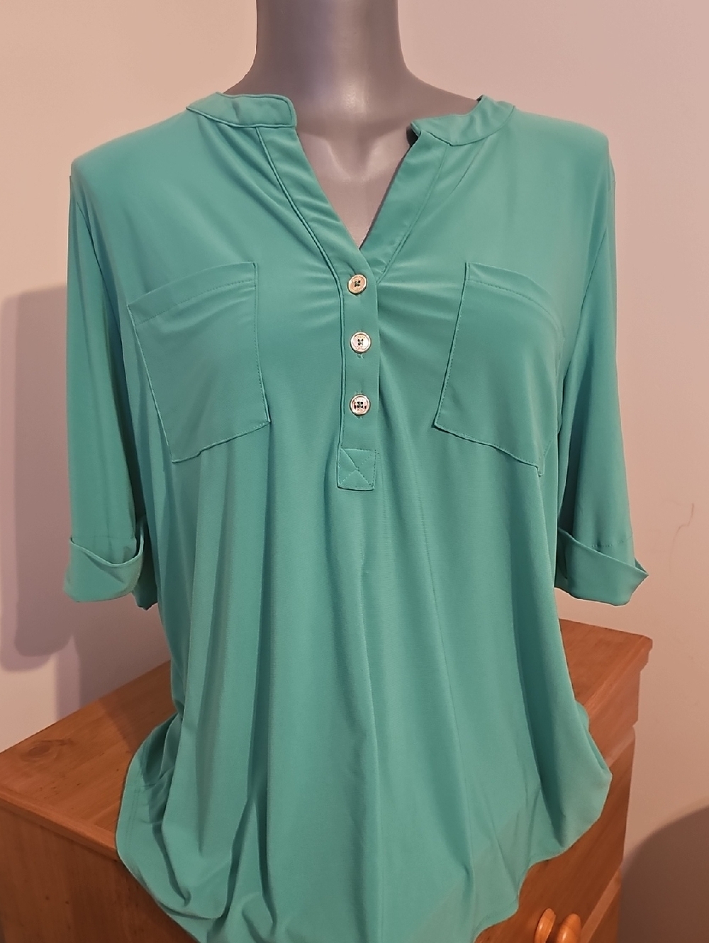 Anne Klein Teal Button-Placket Tunic Top